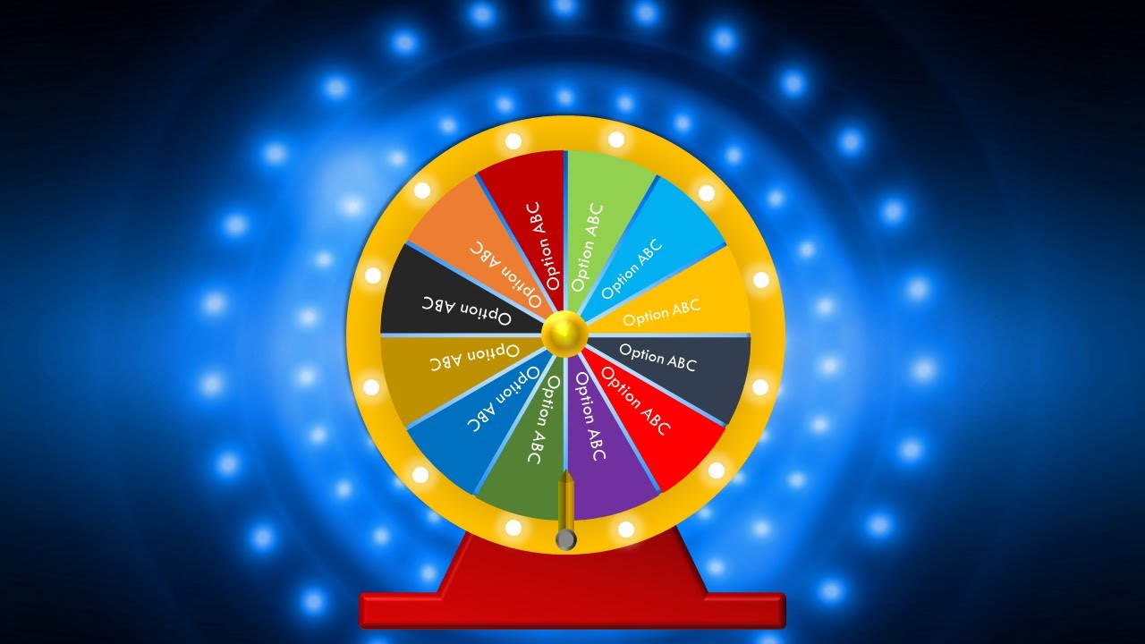 Teacher using digital spinner wheel on projector to randomly select students