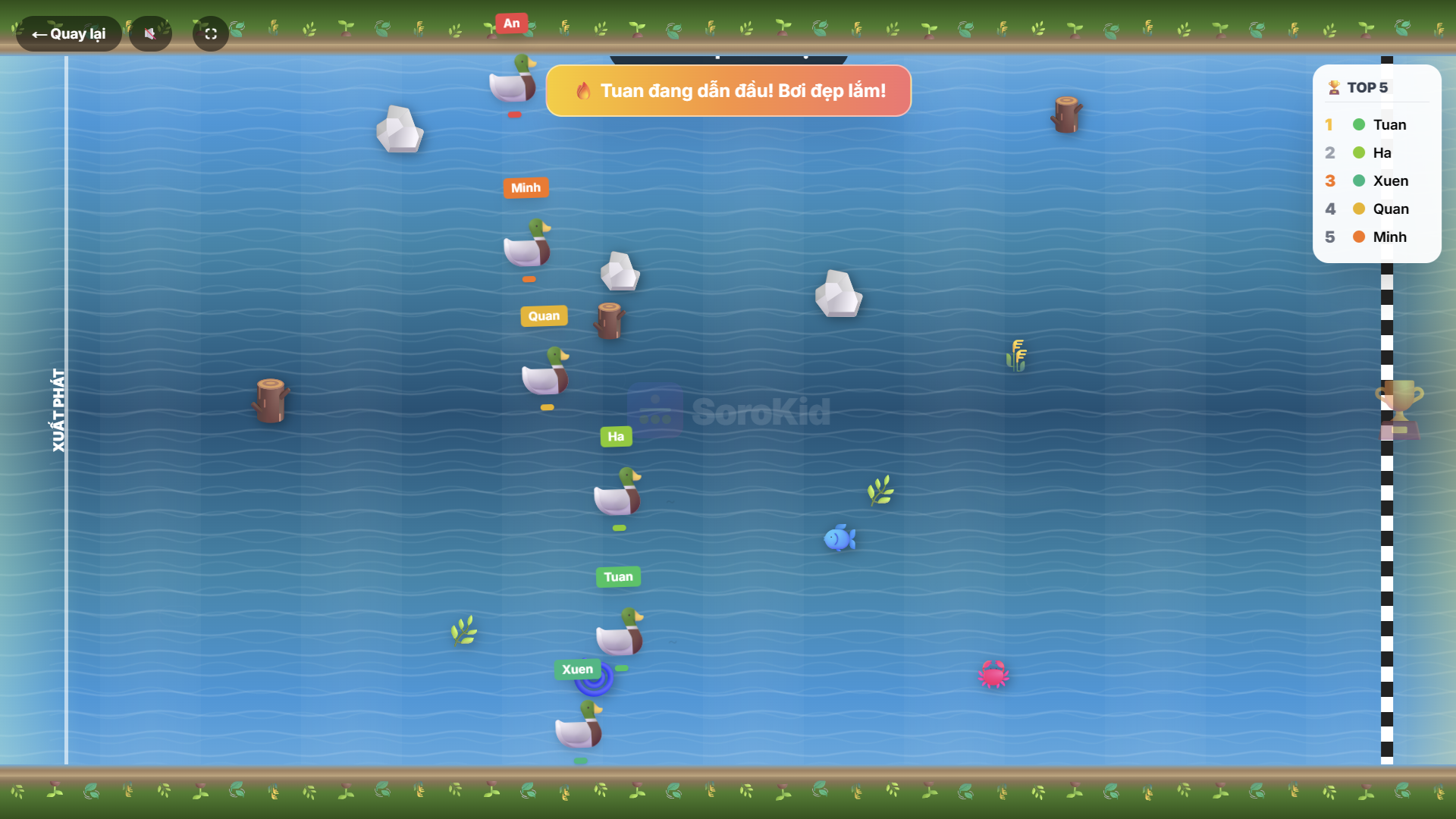 Animated animal race game being used in classroom for random student selection